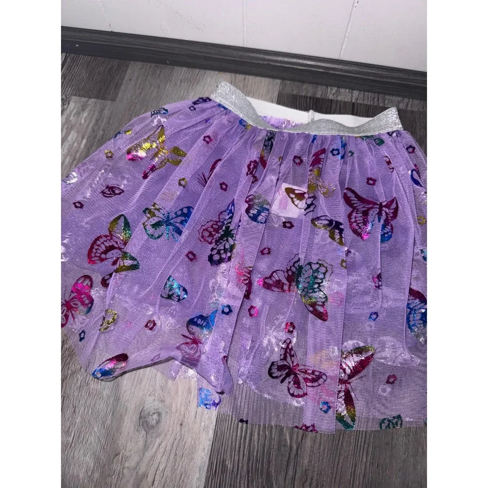 Princess Expressions Purple Butterfly Tutu Skirt Set Silver Glitter Waist 2pc